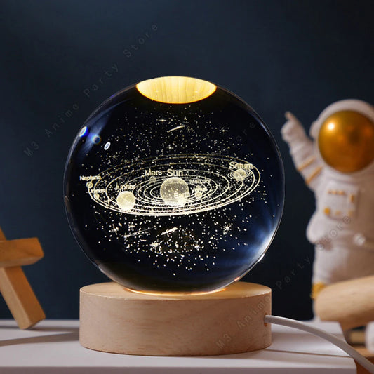 Lámpara LED Bola de Cristal 3D - Sistema Solar Iluminado