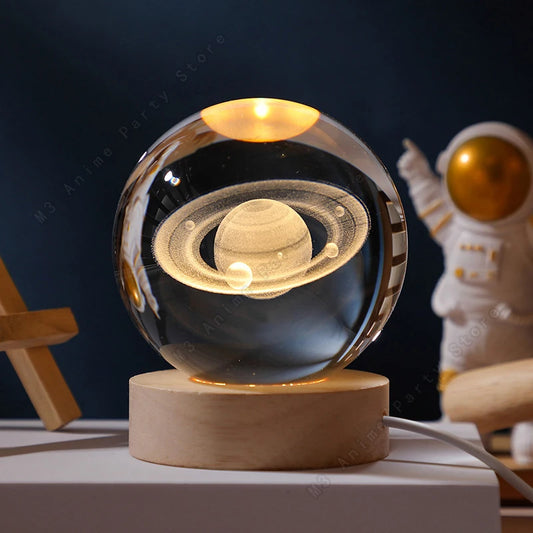Lámpara LED Bola de Cristal 3D - Saturno con Anillos